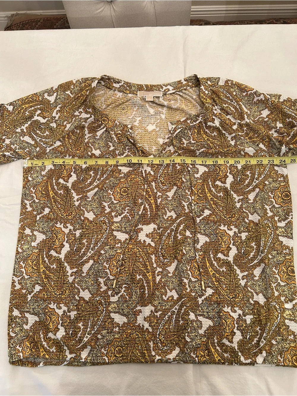 Michael Kors Women’s 2 Piece Mustard Paisley Ruffle Skirt and Blouse